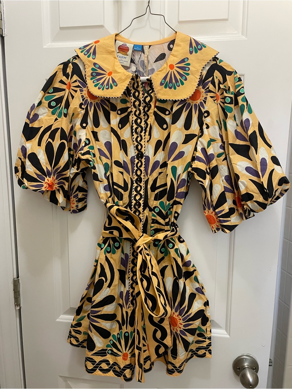 FARM Rio Yellow Floral Puff-Sleeve Romper with Scalloped Collar - Picture 2 of 5